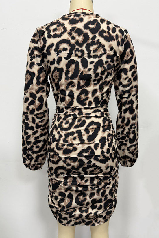Leopard Print Long Sleeve Bodycon Dress