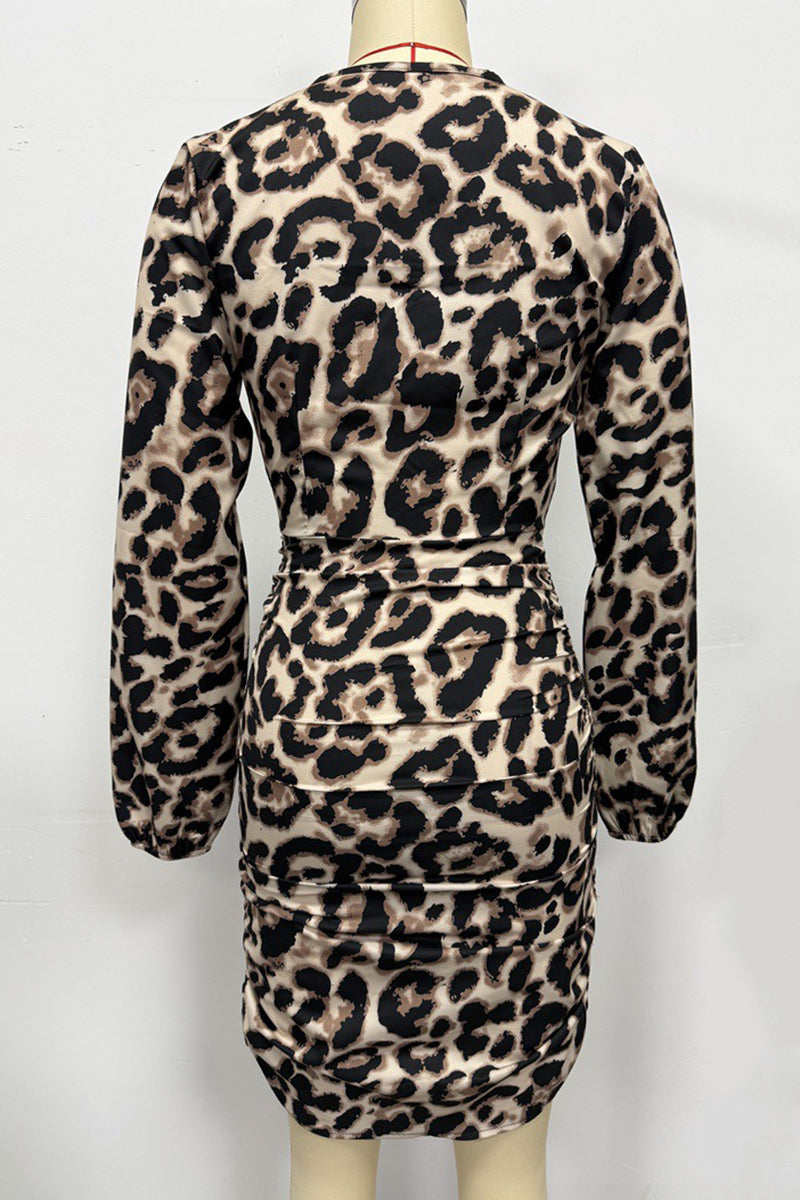 Leopard Print Long Sleeve Bodycon Dress