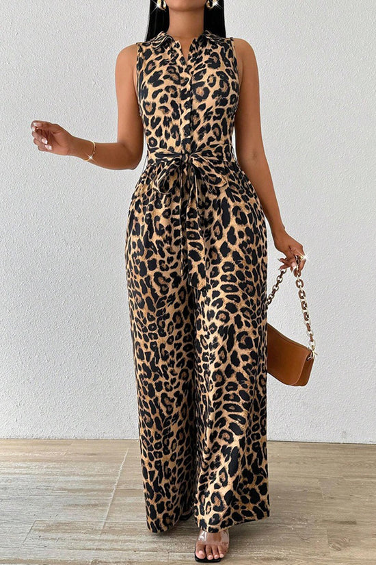 Sleeveless Leopard Print Jumpsuit