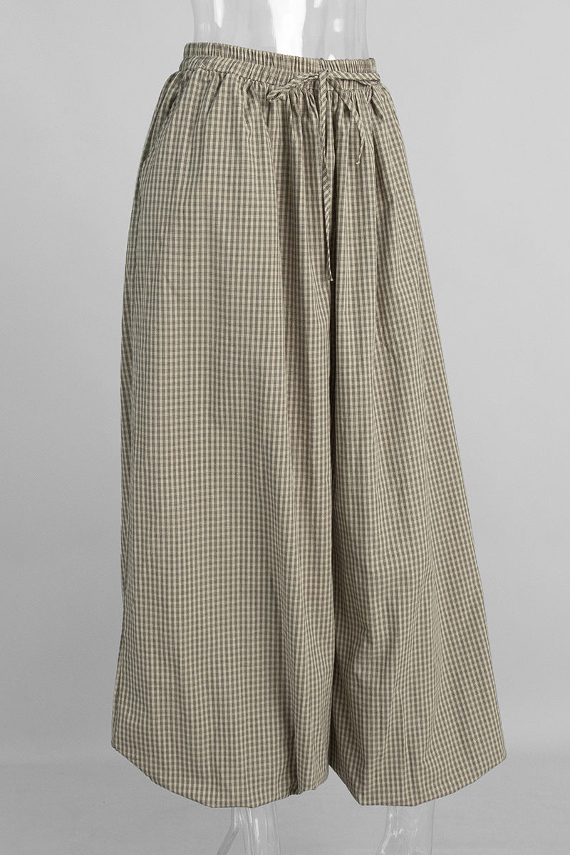 Plaid Wide-Leg Casual Pants