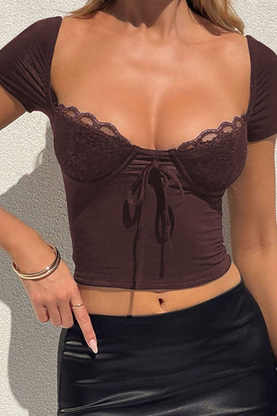 Lace Trim Ruched Crop Top