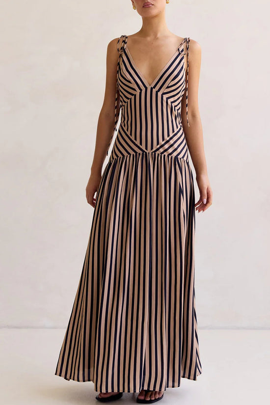 Striped Sleeveless V-Neck Maxi Dress