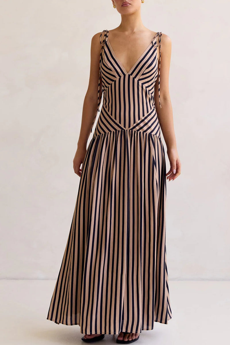 Striped Sleeveless V-Neck Maxi Dress