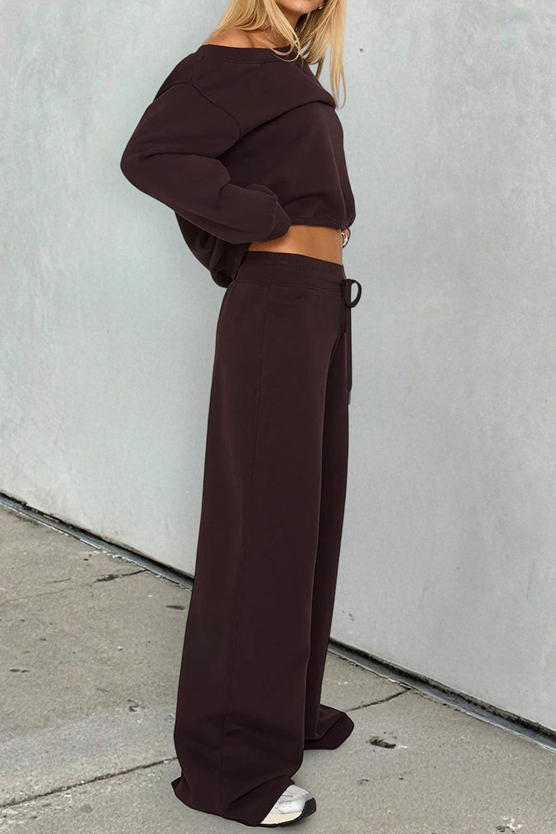 Relaxed Fit Off-Shoulder Lounge Pants Set