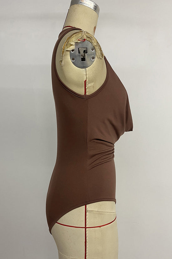 Draped Neck Sleeveless Bodysuit