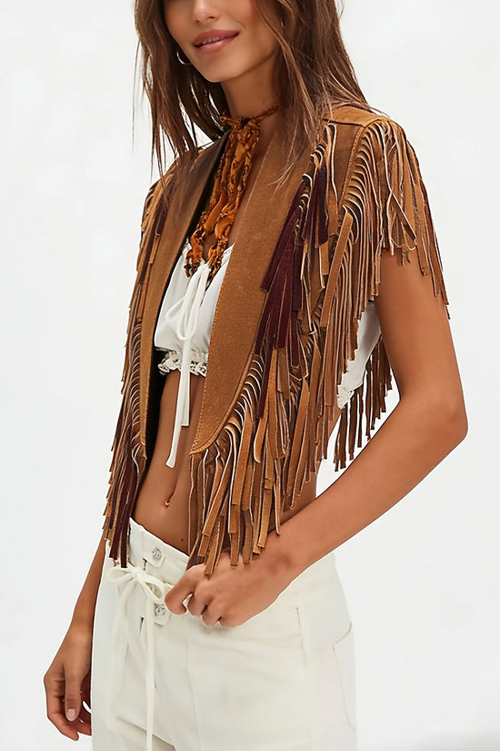 Fringe Trim Sleeveless Statement Vest