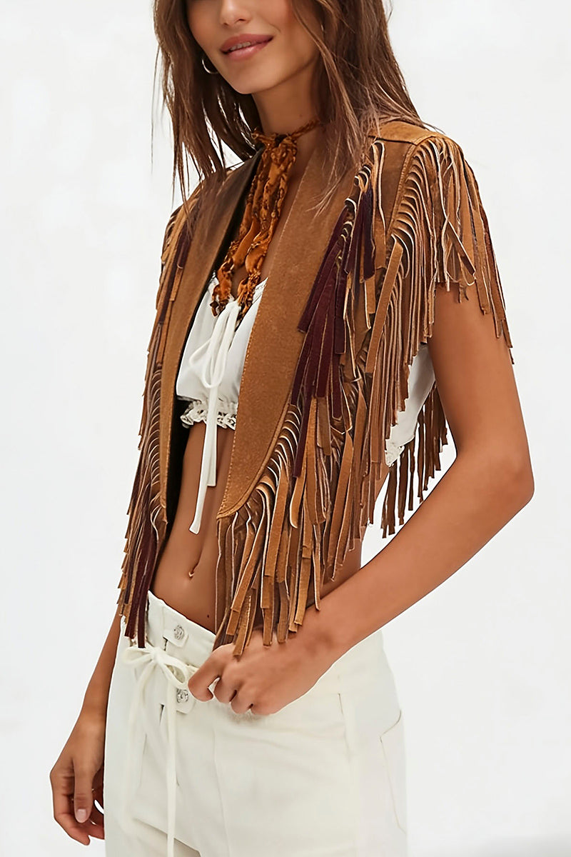 Fringe Trim Sleeveless Statement Vest