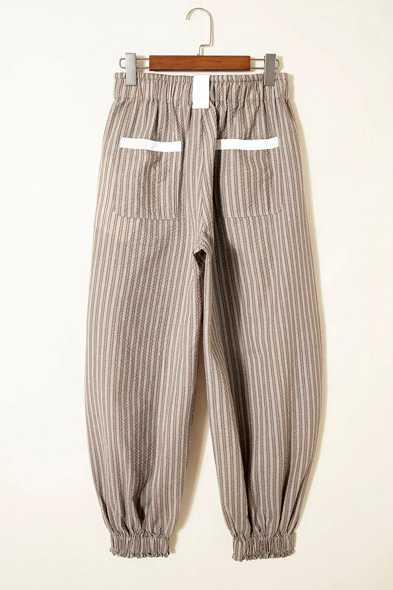 Stripe Drawstring Cargo Jogger Pants