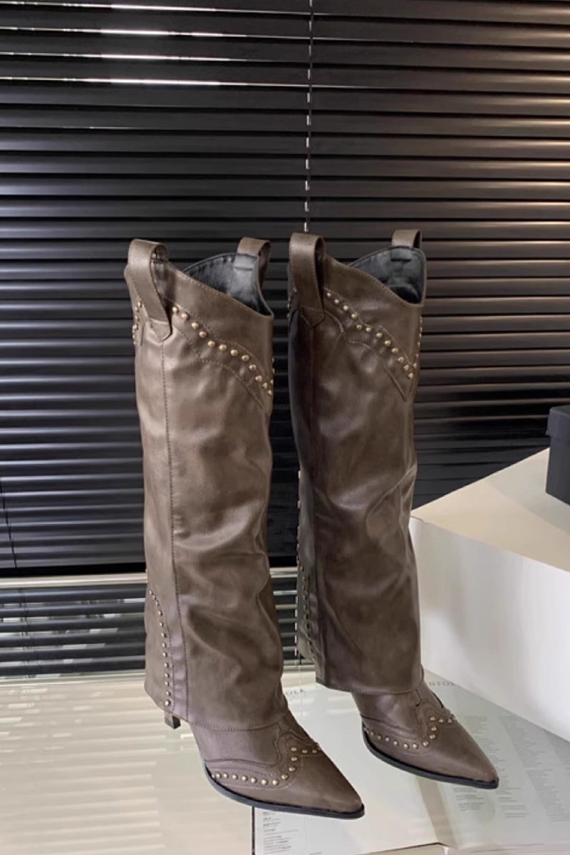 Studded Cowboy Knee-High Boots