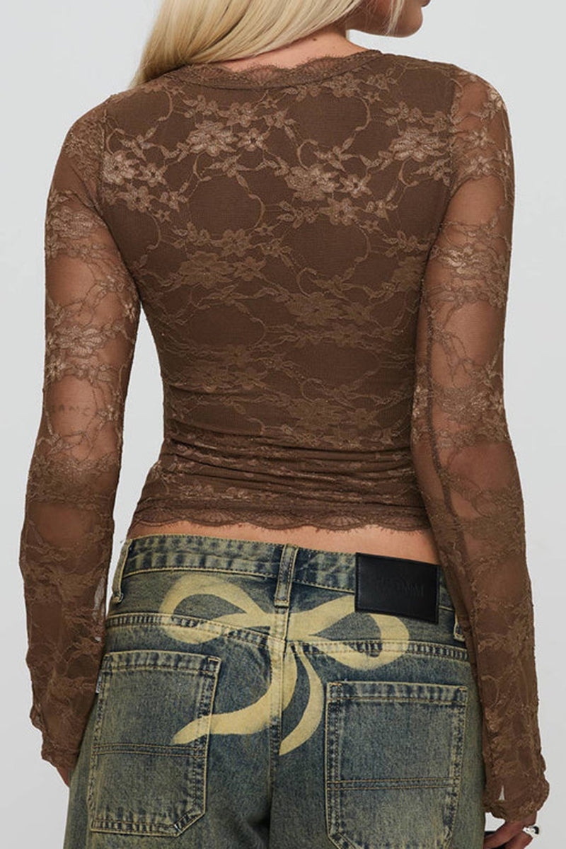 Lace Long Sleeve Bodycon Top
