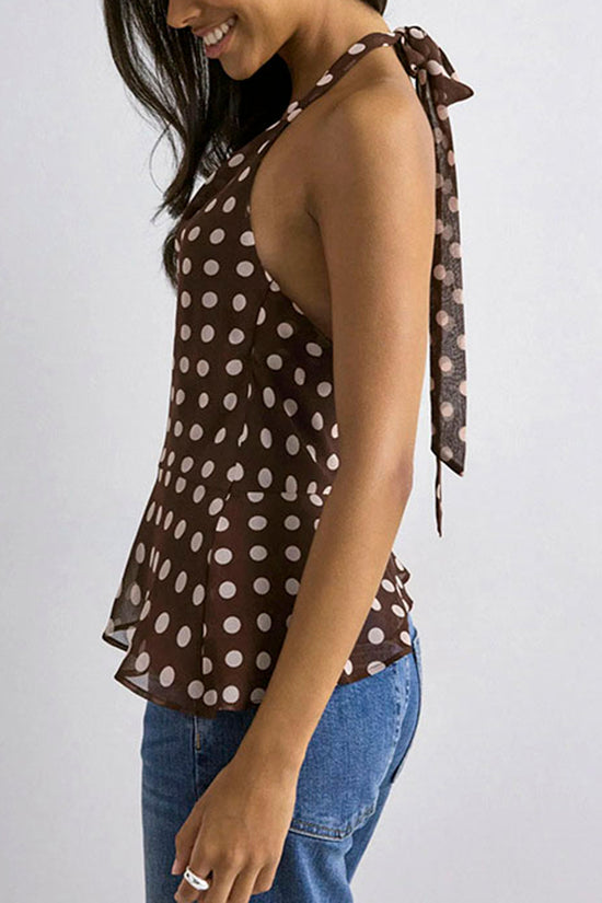 Polka Dot Halter Peplum Tank Top
