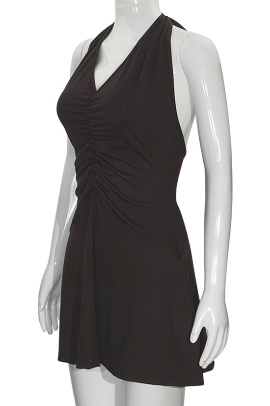 Halter Neck Ruched Casual Dress