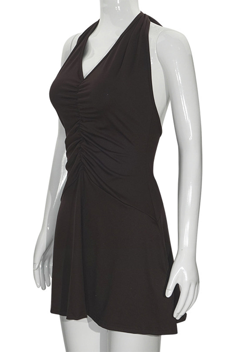 Halter Neck Ruched Casual Dress