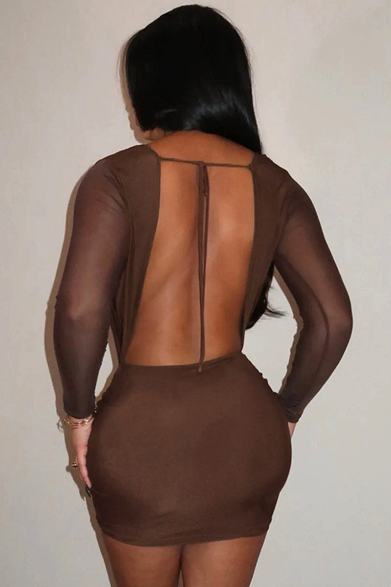 Draped Deep-V Long Sleeve Mini Dress