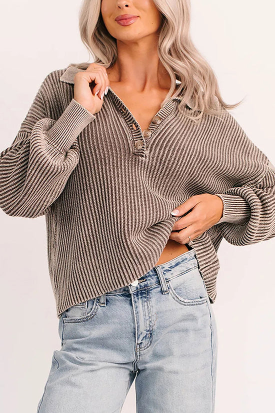 Collared Striped Button-Up Knit Top