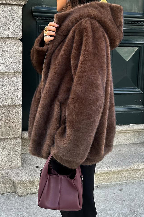 Hooded Faux Fur Zip-Up Coat