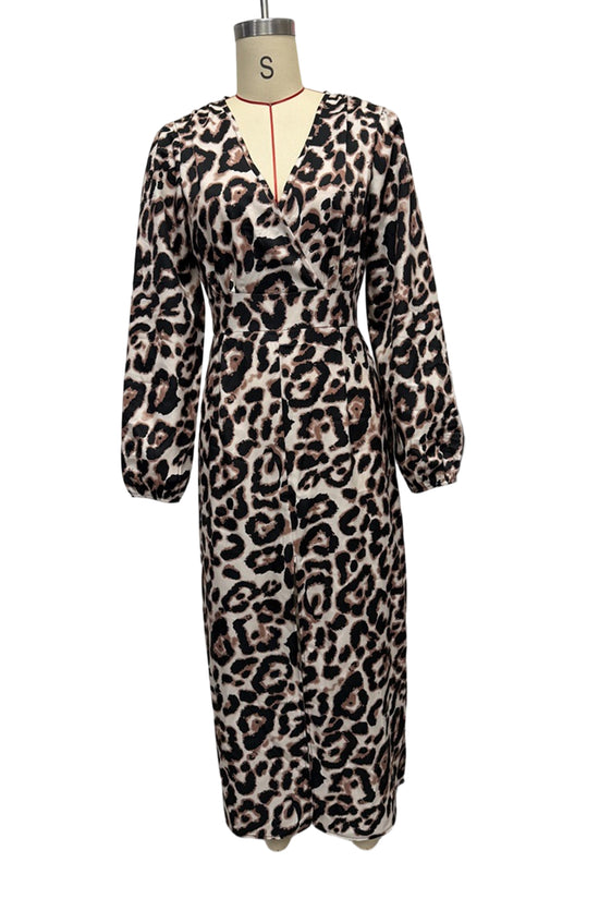 Chic Leopard Print Long Sleeve Dress