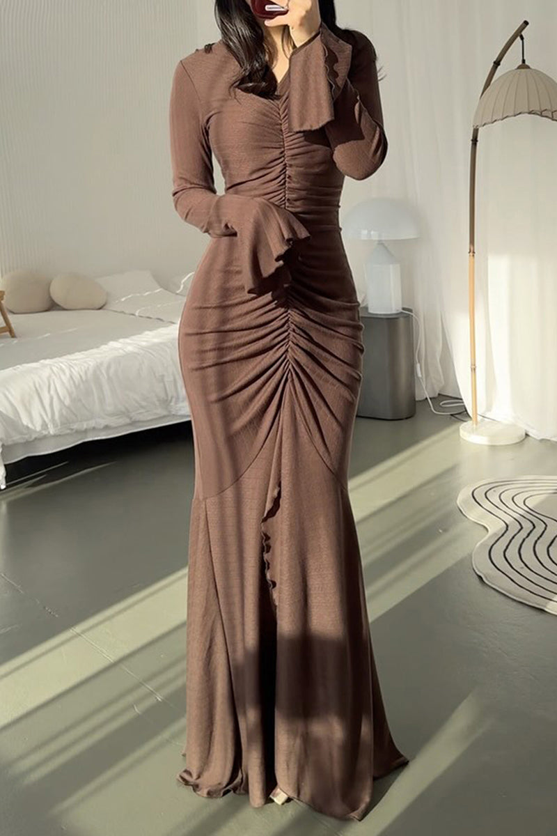 Long Sleeve Ruched Maxi Dress
