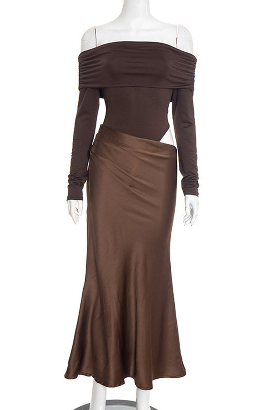 Off-Shoulder Long Sleeve Casual Dress