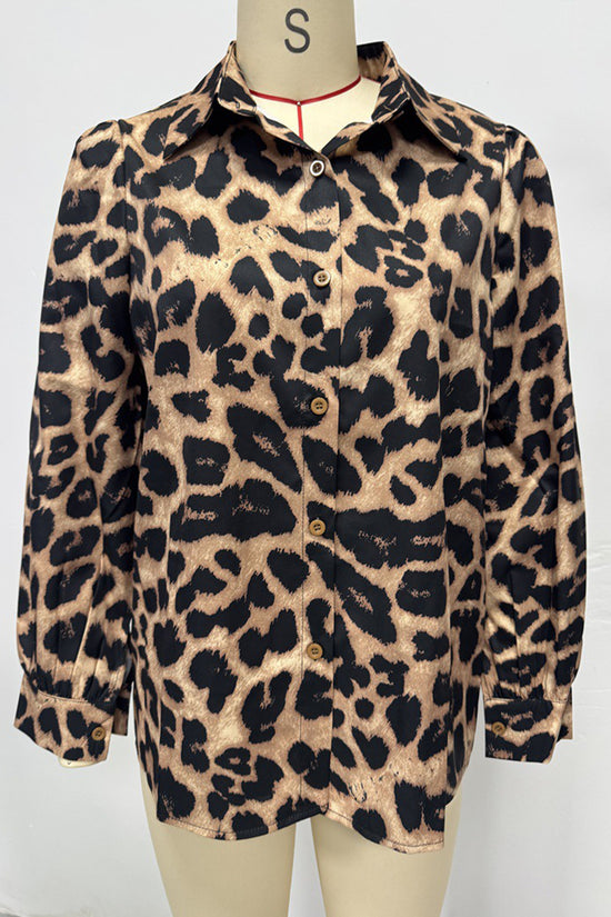 Animal Print Plunge Neck Blouse