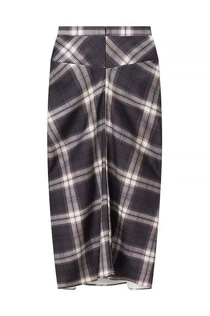 Draped Plaid Midi Skirt