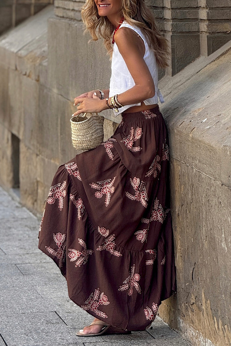 Bohemian Print Tiered Skirt