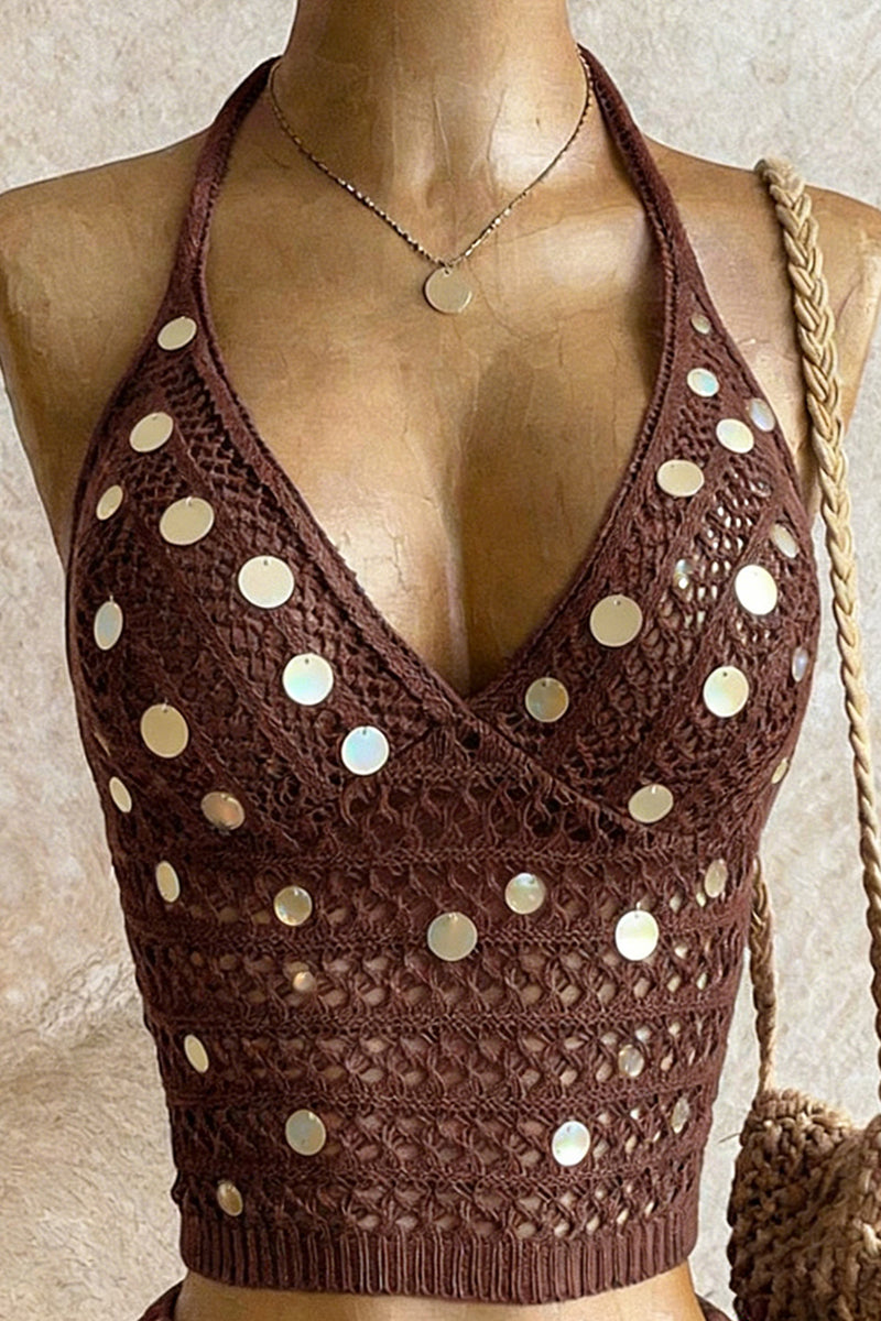 Sparkly Halter Knit Tank Top