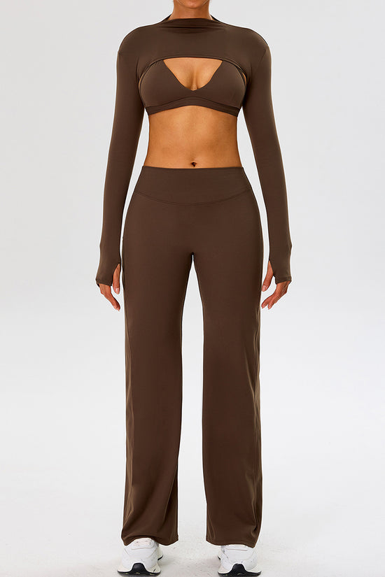 Cropped Long Sleeve Top Bra Pants Set