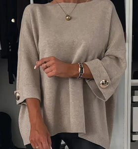 Oversized Sleeve Button Detail Pullover