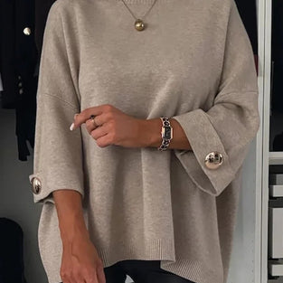Oversized Sleeve Button Detail Pullover