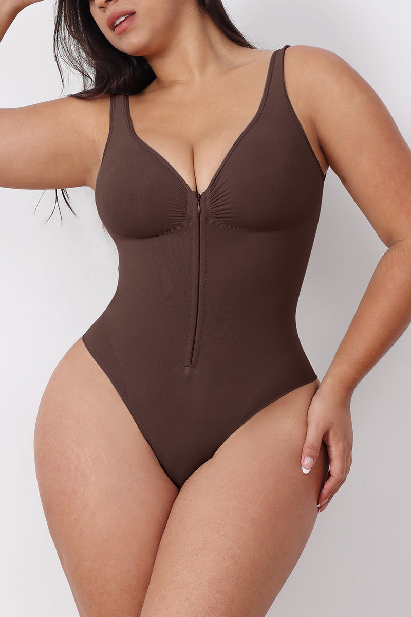 Zipper-Detail Body Shaping Bodysuit
