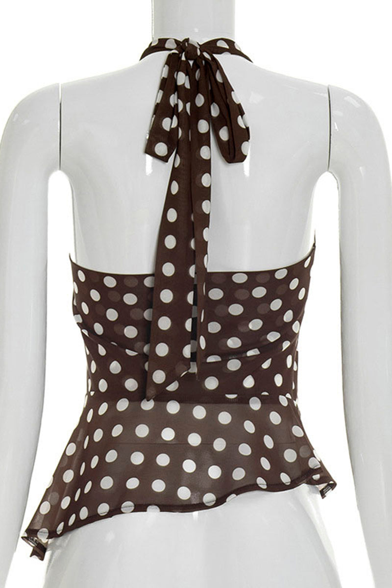 Polka Dot Halter Peplum Tank Top
