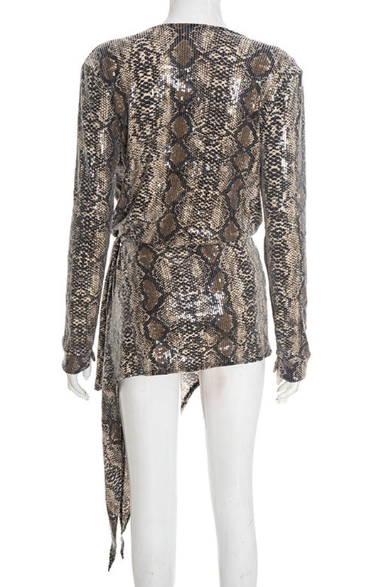 Asymmetrical Snake Print Wrap Dress