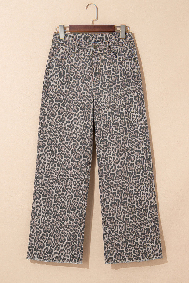 Chic Leopard Print Straight Jeans