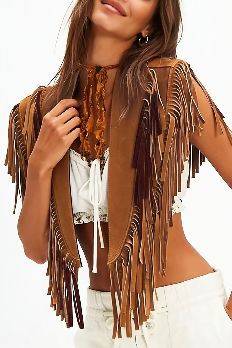 Fringe Trim Sleeveless Statement Vest
