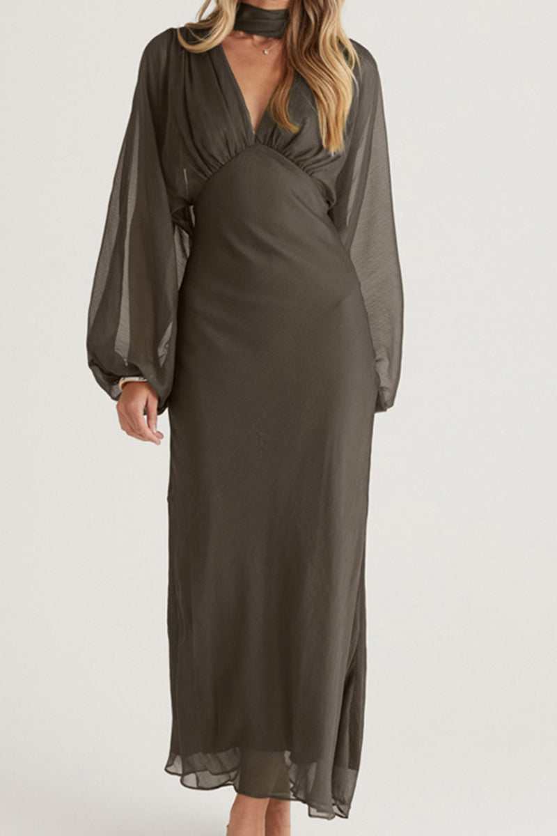 Elegant Chiffon Midi Dress with Tie Detail