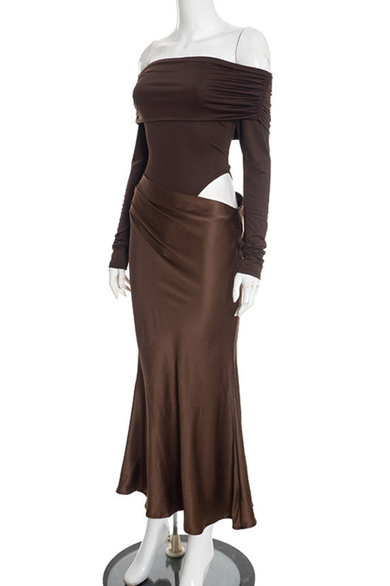 Off-Shoulder Long Sleeve Casual Dress