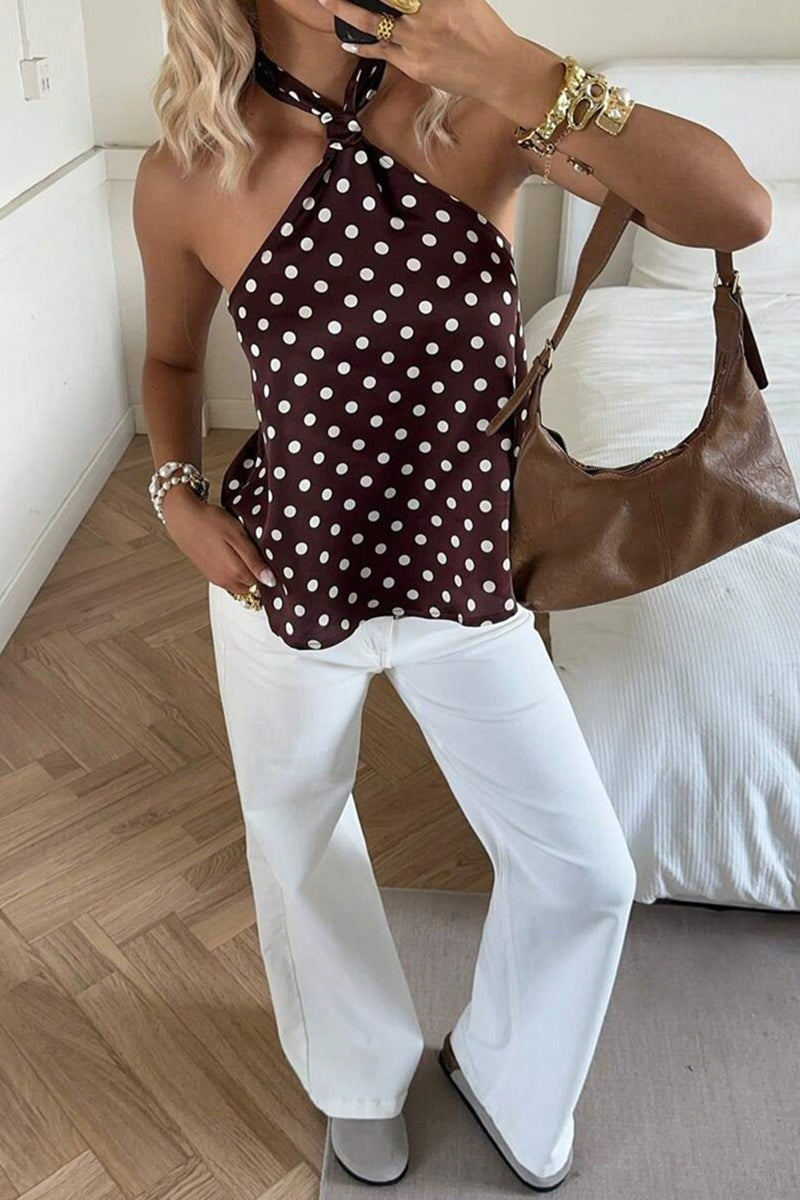 Polka Dot Halter Neck Tank Top
