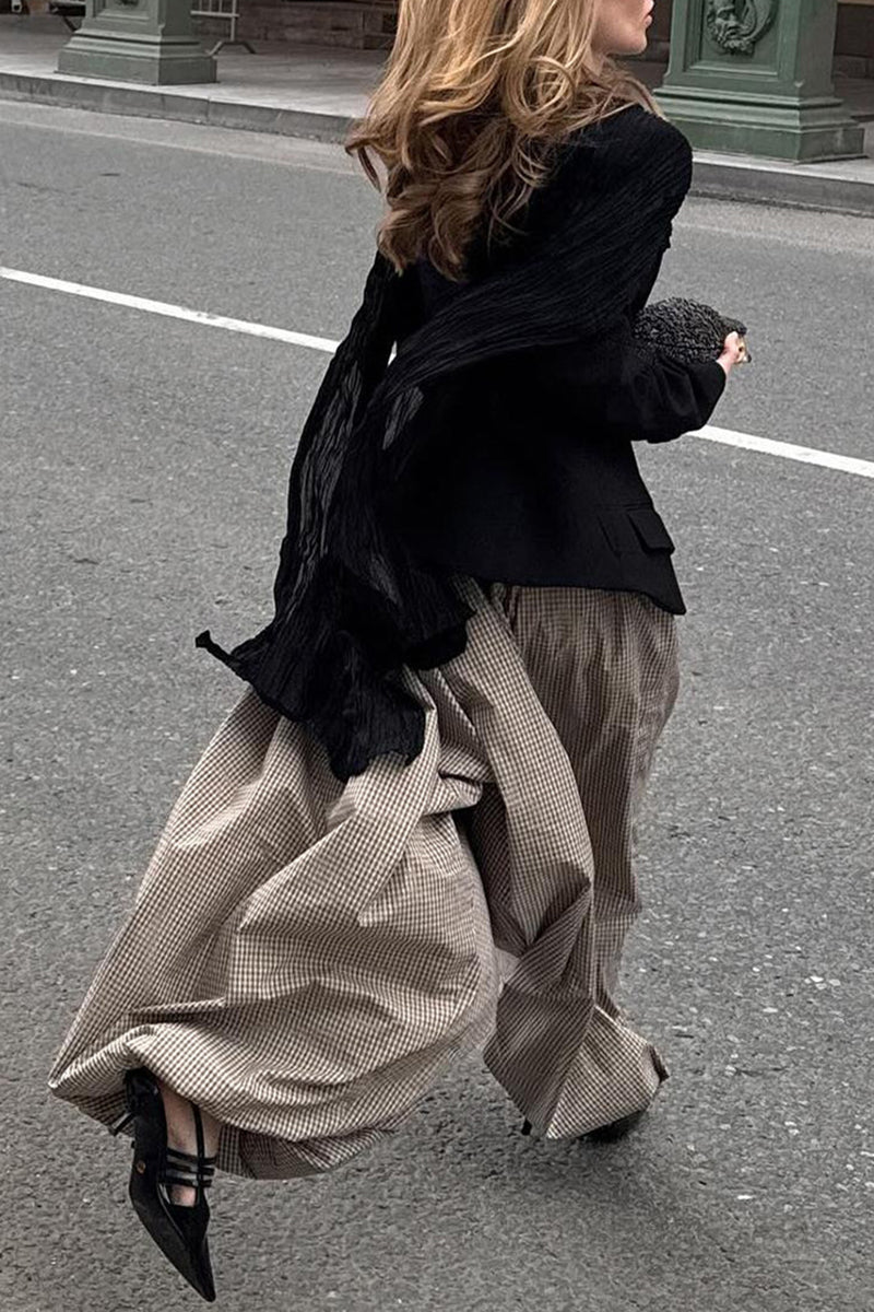 Plaid Wide-Leg Casual Pants