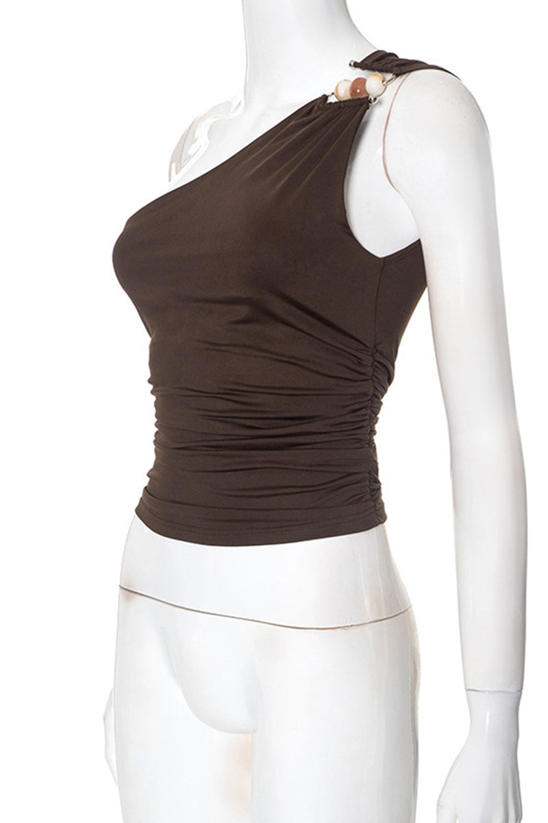 Chic One-Shoulder Ruched Tank Top