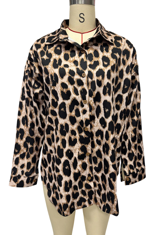 Wild Pattern Button-Down Long Sleeve Blouse