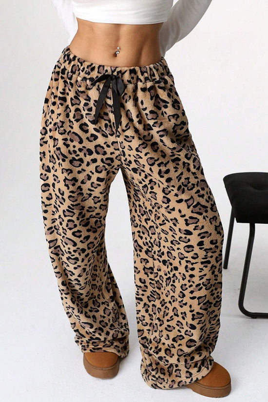 Leopard Print Drawstring Casual Pants
