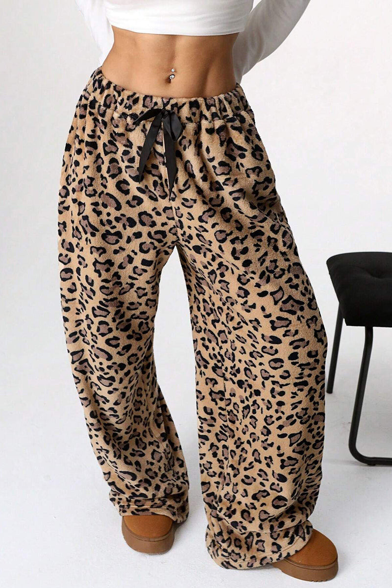 Leopard Print Drawstring Casual Pants