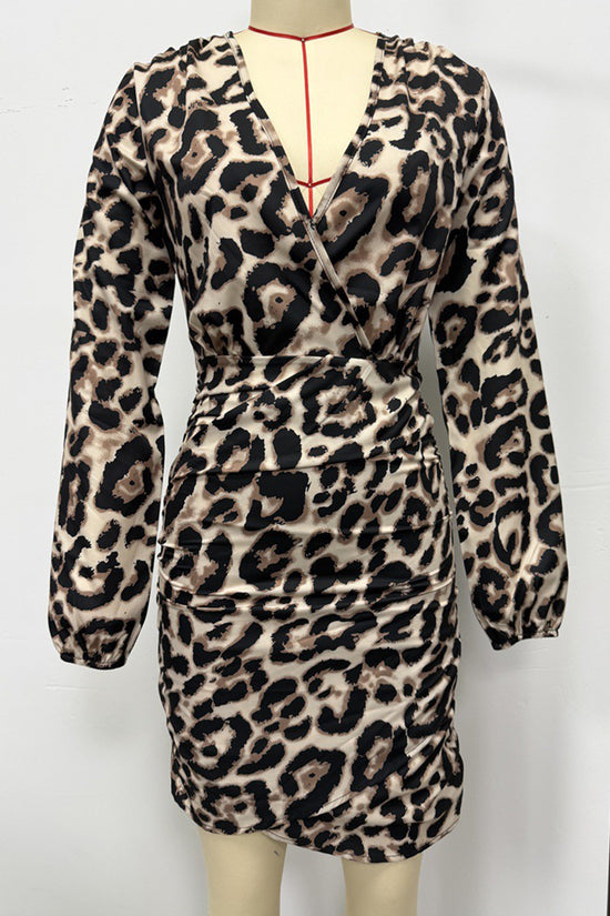Leopard Print Long Sleeve Bodycon Dress