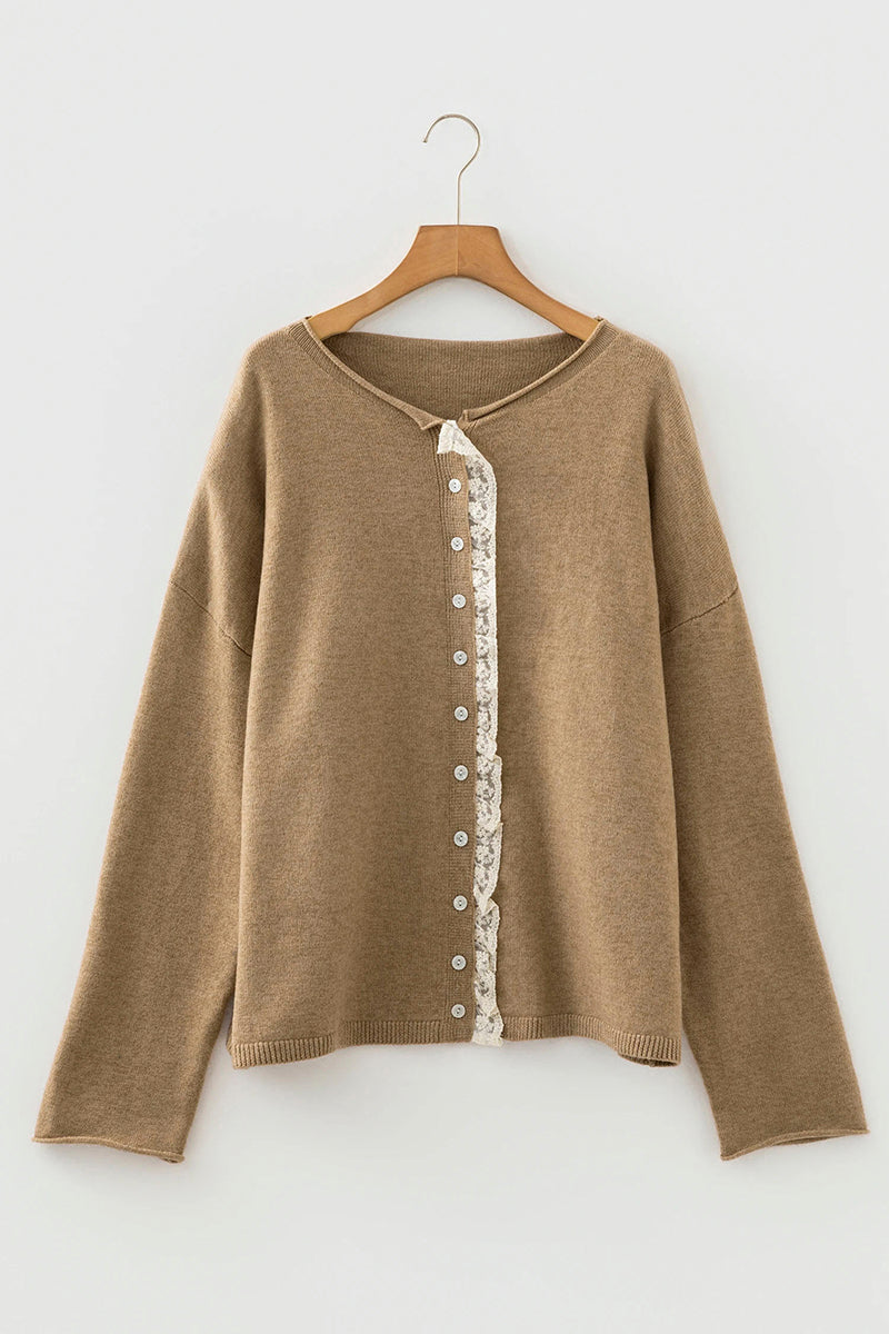 Contrast Frilled Lace Trim Loose Cardigan