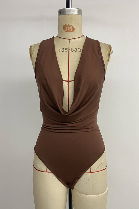 Draped Neck Sleeveless Bodysuit