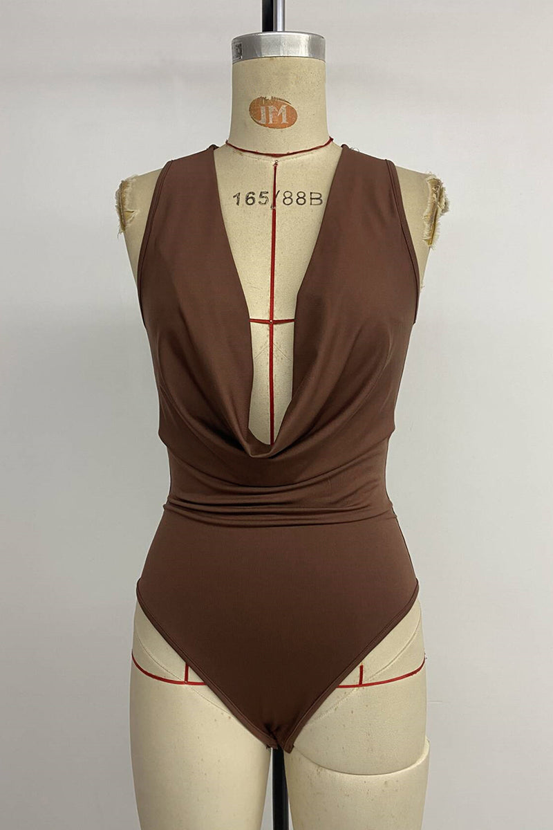Draped Neck Sleeveless Bodysuit