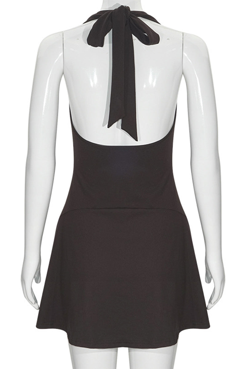 Halter Neck Ruched Casual Dress