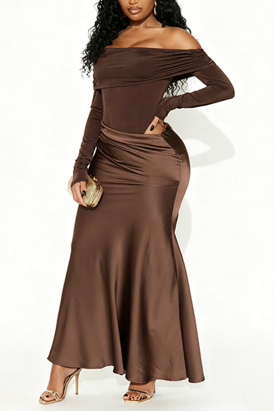 Off-Shoulder Long Sleeve Casual Dress