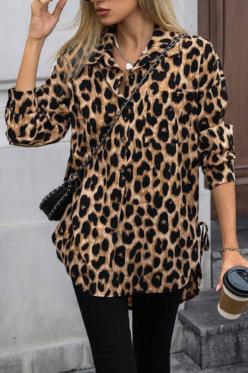 Wild Pattern Button-Down Long Sleeve Blouse